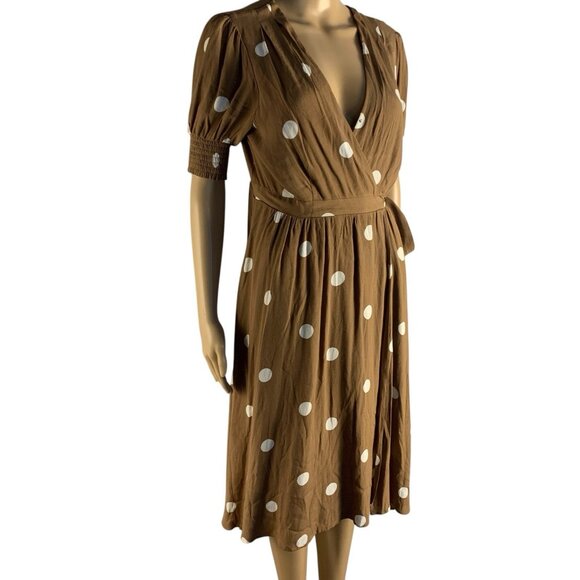 Maeve Anthropologie Bernice Midi Polka Dot Wrap Dress Sz 8P 8 with Pockets - Picture 3 of 14